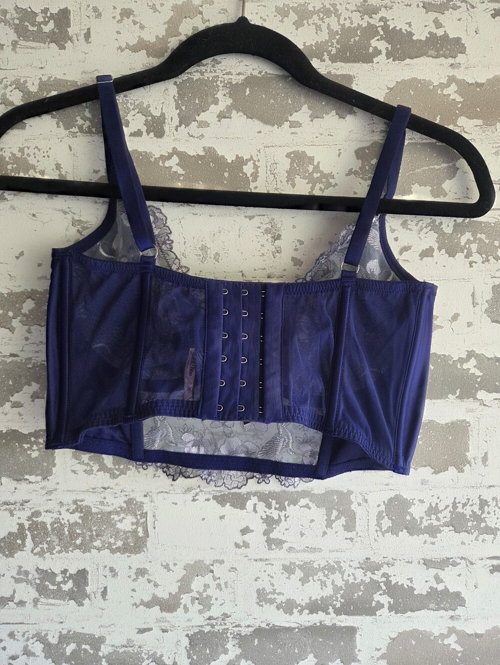 Victoria's Secret Blue Floral Embroidered Longline Bra Bustier - 32DD - Picture 4 of 8